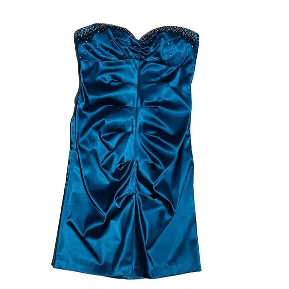 Jump Apparel by Wendye Chaitin Teal Satin Rhinestone Strapless Dress - 11/12 - Picture 6 of 16